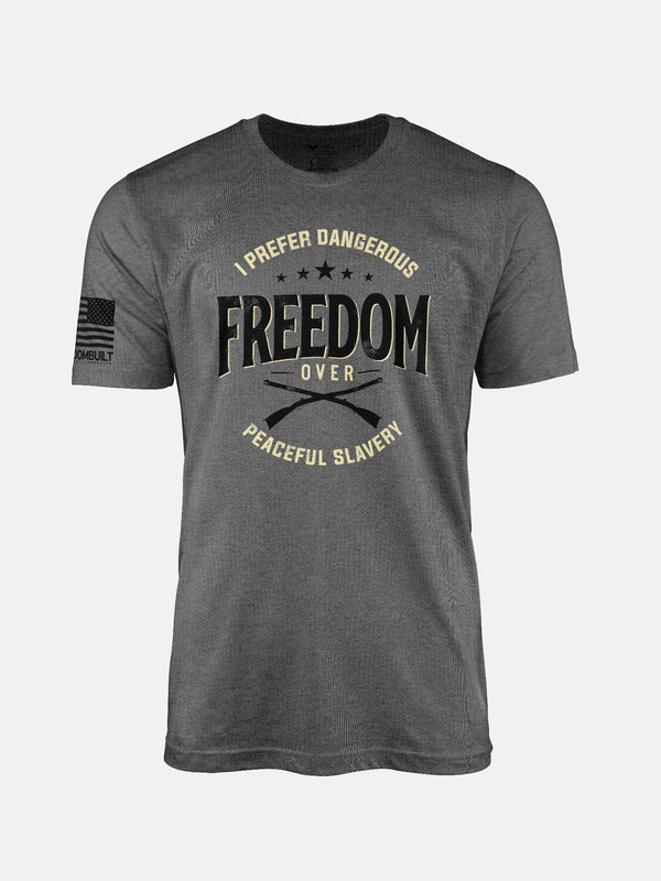 Deep Heather t-shirt with freedom over slavery graphic design on a patriotic shirt by FreedomBuilt