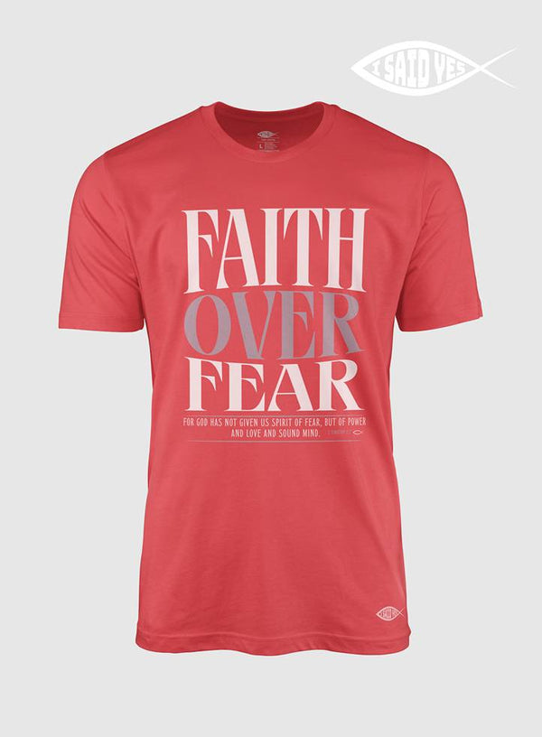 Watermelon t-shirt with 'Faith Over Fear' text on a FreedomBuilt faith based Christian t-shirt