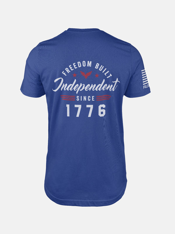 True Royal t-shirt with 'Freedom Built Independent Since 1776' text on a patriotic shirt by FreedomBuilt