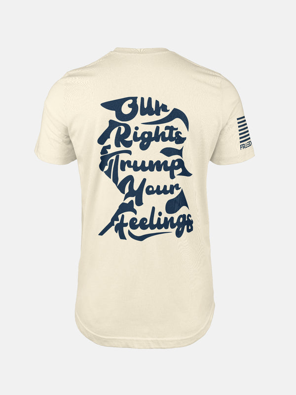 Natural t-shirt with white text on the back on a patriotic shirt by FreedomBuilt