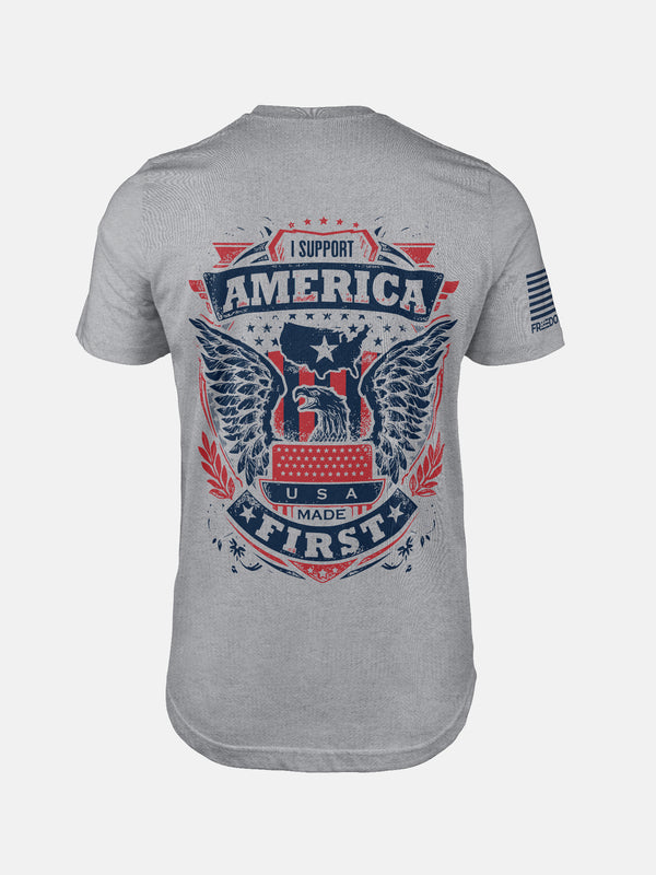 Athletic Heather t-shirt with an eagle graphic and text on a patriotic shirt by FreedomBuilt