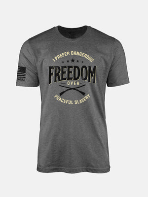 Deep Heather t-shirt with freedom over slavery graphic design on a patriotic shirt by FreedomBuilt