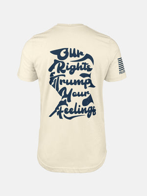 Natural t-shirt with white text on the back on a patriotic shirt by FreedomBuilt