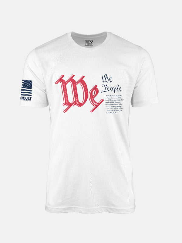 White t-shirt with We the People graphic on a patriotic shirt by FreedomBuilt